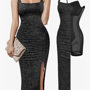 Elegant Black Glitter Maxi Dress